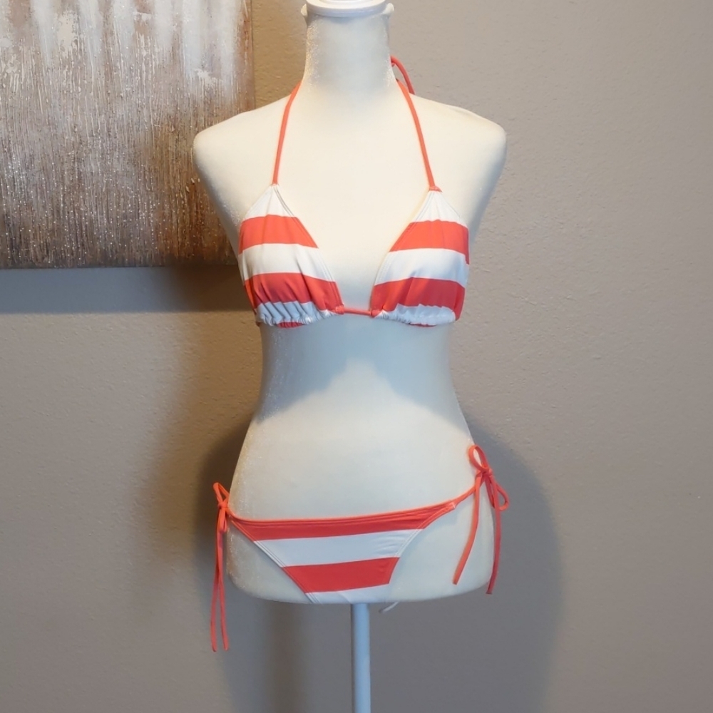 NWOT coral and white striped bikini